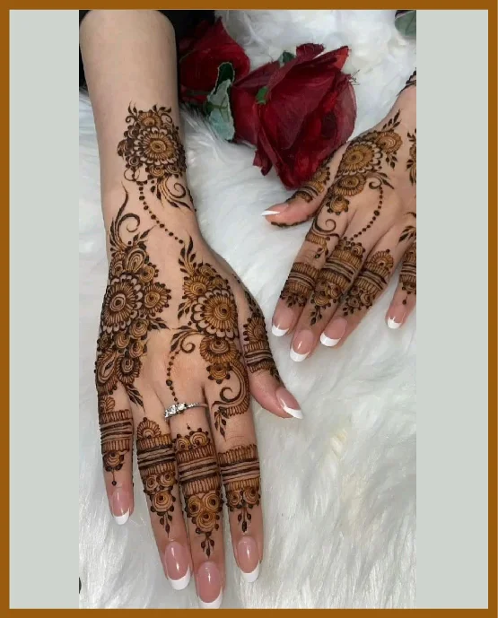 Petal Line Accents In Modern Back Hand Mehndi Design